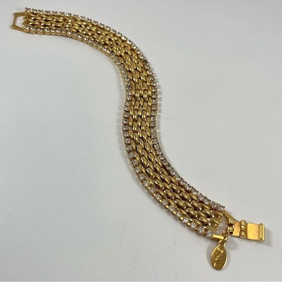 Vintage Kenneth Jay Lane KJL Gold Tone Rhinestone Chain Tennis Bracelet Elegant - Picture 4 of 8